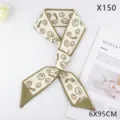 Chic narrow silk scarf for women, daily styling ribbon, elegant hair band and bag accessory. - 6x95cm / X150 Smiley Face Khaki