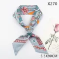 Silk twilly scarf ribbon for women, elegant chain print hair band and bag ribbon 5.5x90cm - Twill Chain Feather Style (X270) / Gray