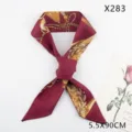 French twill silk scarf, elegant burgundy with gold tassel chain print, 5.5x90cm ribbon. - Burgundy