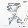 Chic chain print skinny silk scarf for women, versatile hair ribbon and bag twilly. - Twill Chain Feather Style (X271) / White