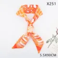 Orange narrow silk scarf twilly for bag handle hair band elegant ribbon accessory 5.5x90cm - Owl Botanical Orange (X251) / 5.5X90CM