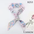 Pink Owl Plant Twilly Scarf Skinny Long Ribbon Handbag Handle Band Hair Accessory - Owl Botanical Pink (X253) / 5.5X90CM