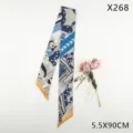 Blue geometric chain twilly scarf for women, elegant long ribbon hair band and stylish bag ribbon. - Wheat Chain Black