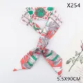 Elegant floral print skinny silk scarf for women, versatile bag handle and hair ribbon 5.5x90cm - Owl Botanical Rose Red (X254) / 5.5X90CM