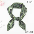 Vintage fern print silk twilly scarf for women hair band handbag ribbon hair accessories - Twill Leaf Green Pointed Corner (X151)