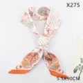 French style ocean print twill silk scarf ribbon for women, elegant bag charm 5.5x90cm - X275 Style / Orange