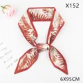 Vintage fern print long twilly silk scarf ribbon for hair bag bowknot accessories 6x95cm - Twill Leaf Brown Pointed Corner (X152)