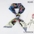 Floral bird print twilly silk scarf for women, retro bow hair ribbon and bag handle accessory. - X245 Twill Floral Bird Black (5.5X90CM)