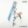 Long silk twilly scarf for women, elegant floral butterfly ribbon for handbag or hair accessory. - Butterfly Floral Blue