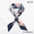Chic satin skinny silk scarf with vintage playing card print, elegant dark accessory. - Playing Card Print (X218) / Blue (X218)