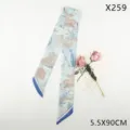 Light blue silk twilly scarf with tropical animal and plant print, stylish bag ribbon and hair band. - 5.5X90CM / Curiosity Park Blue (X259)