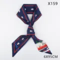 Christmas snowman silk skinny scarf dark blue winter holiday twilly headband 6x95cm - 6x95cm / Navy Snowman (X159)
