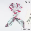 Retro floral silk twilly scarf narrow ribbon for hair and bag handle styling 5.5x90cm - X246 Twill Floral Bird Rose Red (5.5X90CM)