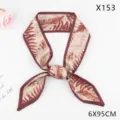 Vintage fern print silk twilly scarf for women, elegant handbag ribbon and hair bow tie. - Twill Leaf Coffee Pointed Corner (X153)