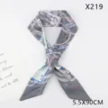 Grey silk twilly scarf with poker card pattern, elegant narrow ribbon for women's bags and hair. - Playing Card Print (X219) / Gray (X219)