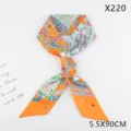 Orange poker print satin twilly scarf 5.5x90cm elegant women long narrow ribbon accessory - Playing Card Print (X220) / Orange (X220)