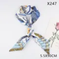 Floral bird print silk twilly scarf for women, elegant long ribbon bag scarf and hair band. - X247 Twill Floral Bird Blue (5.5X90CM)