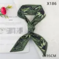 Vintage green fern leaf print skinny silk scarf long hair ribbon elegant hair accessory - Twill Leaf Green Slant Corner (X186)