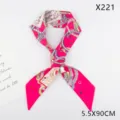 Pink satin twilly scarf for women, featuring poker card pattern, elegant long design. - Playing Card Print (X221) / Rose Red (X221)