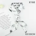 Vintage black and white bamboo silk twilly scarf for women, elegant hair ribbon and bag accessory. - Literary Spirit (X168)