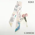 Elegant botanical animal print silk twilly scarf, narrow ribbon for hair bag handle, 5.5x90cm - 5.5X90CM / Curiosity Park Pink White (X263)