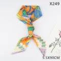Orange floral bird print silk twilly scarf for women handbag handle ribbon bow hair band. - X249 Twill Floral Bird Orange (5.5X90CM)