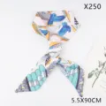Floral skinny silk scarf twilly ribbon for women bags hair accessories 5.5x90cm vintage style. - X250 Twill Floral Bird Pink Green (5.5X90CM)
