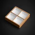 Bamboo wood and ceramic 4-grid serving tray for snacks, hot pot side dishes, and fruits. - 4-Grid Platter (With Bowls)
