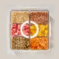 Clear 6-compartment food storage box for ice jelly toppings, transparent container with lid. - Transparent Square 6 Compartments