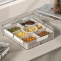 Geteilte Nuss-Aufbewahrungsbox, moderne transparente Acryl-Fruchtschale mit weißen Einsätzen. - Quadratischer Stil / 5 Fächer/Packung / Weiß