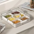 Transparente Mehrfächer Nuss Aufbewahrungsbox, Acryl Obstschale mit praktischem Griff. - Quadratischer Stil / 6 Gitter Box / Weiß