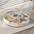 Runde transparente Snackbox mit geteilten Fächern, weißer Inneneinsatz, drehbarer Trockenfruchteller. - Runder Stil / 5 Fächer/Packung / Weiß
