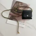 Women's mini bag waist belt with woven leather metal chain, trendy chic black fashion accessory. - Black