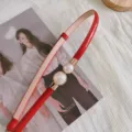 Femme ceinture fine rouge élégante boucle métal perle ceinture de taille pour robe pull - Rouge