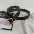 Detail shot of a brown women leather belt with a sleek gold square buckle on white. - 105cm / Coffee with Square Gold Buckle