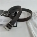 Women brown leather belt with silver square buckle, casual fashion waist belt detail. - 105cm / Coffee with Square Silver Buckle