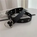 Punk women belt with heart buckle, black leather strap, stylish waist accessory for dresses. - Belt Only