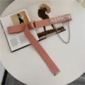 Women pink canvas belt with double ring buckle and stylish metal chain hiphop accessory. - Pink