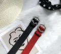 Women's hexagonal buckle leather belt stylish black and red waist belt for jeans casual wear detail - 105cm / Red