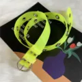 Neon yellow transparent PVC belt detail, metal grommets and round buckle, fashion accessory. - Neon Yellow
