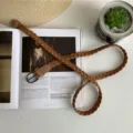 Women retro braided belt casual straw woven waist belt for jeans vintage decorative strap - 105cm / Camel