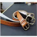 Women casual fashion belt with square metal buckle in classic brown black white variants. - White