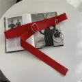 Red canvas cargo belt with double metal rings and hanging hoop for trendy street wear outfits. - Red / 120cm