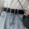 Classic black leather belt featuring a sleek square metal buckle for daily wear style. - 105cm / Black