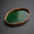 Vintage Begonien Glas Tablett Bambusrahmen, elegantes ovales Teebecher Ablage Dessert Teller. - Begonien Tablett / S / Grün