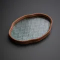 Retro Holz Begonien Glas Tablett Teetablett Haushaltsklein Dekoratives Aufbewahrungstablett - Begonien Tablett / S / Transparent