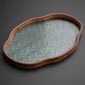 Retro Glas-Tablett mit Begonienmuster und Bambusrahmen fuer Tee und Heimaufbewahrung. - Begonien Tablett / L / Transparent