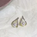 Chic metal diamond and pearl stud earrings for women, elegant fashion daily jewelry gift. - 7# Gold 3D Teardrop Pave Rhinestone Pearl Style