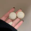 Vintage gold rim white pearl round stud earrings elegant fashion daily jewelry for women - Retro Round Beaded Edge Style / White