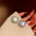 Chic square aurora iridescent stud earrings minimalist geometric pearl shine fashion jewelry gift - Geometric Square Style / Aurora Color